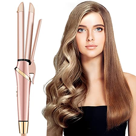 Hair Straightener and Curler 2 in 1,Tourmaline Ceramic Straightening Curling Iron 32 MM Flat Iron for All Hair Types (Pink)