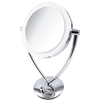 Ovente MLT75CH 7.5 Inch LED Lighted Tabletop Makeup Mirror, 1x/10 Magnification, Polished Chrome