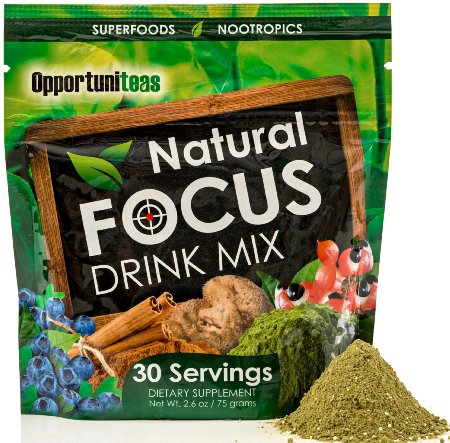 Natural Focus Drink Mix | Organic Matcha Green Tea   Blueberry   Cinnamon   Lions Mane   Guarana   Alpha GPC   L Theanine | Nootropic Brain Supplement Powder | 30 Servings