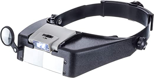 SE Illuminated Dual Lens Flip-In Head Magnifier - MH1067L, Black