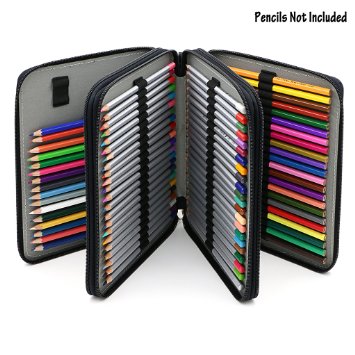 BTSKY® Deluxe PU Leather Pencil Case For Colored Pencils - 120 Slot Pencil Holder (Black)