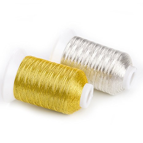 Sinbel Metallic Embroidery Thread MS Type 2 Spools Set Gold And Silver Color 500 Meters/550 Yards Per Spool.
