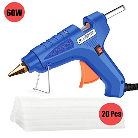 Hot Glue Gun, Upgraded 60W High Temp Heavy Duty Hot Melt Glue Gun Kit with 20pcs Glue Sticks(7.5'' x 0.43") for DIY Projects, Arts and Crafts, Home Quick Repairs & Sealing, Artistic Creation, Blue