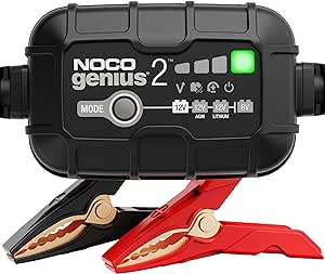 NOCO GENIUS2AU, 2A Smart Battery Charger, 6V and 12V Portable Car Battery Charger, Battery Maintainer, Trickle Charger and Desulfator for Automotive, Motorcycle, Motorbike, AGM and Lithium Batteries