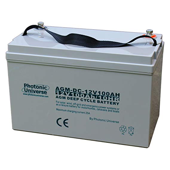 100Ah 12V Photonic Universe deep cycle AGM battery for a motorhome, caravan, campervan, boat (leisure battery), solar, wind UPS or back up/off-grid power systems