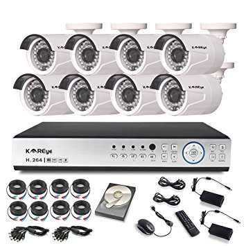 KAREye 1080N 16CH Video Security System 8 Bullet IP66 Weatherproof Camera,Outdoor Indoor Day Night IR-CUT CCTV Surveillance System,100ft Night Vision,1TB HDD