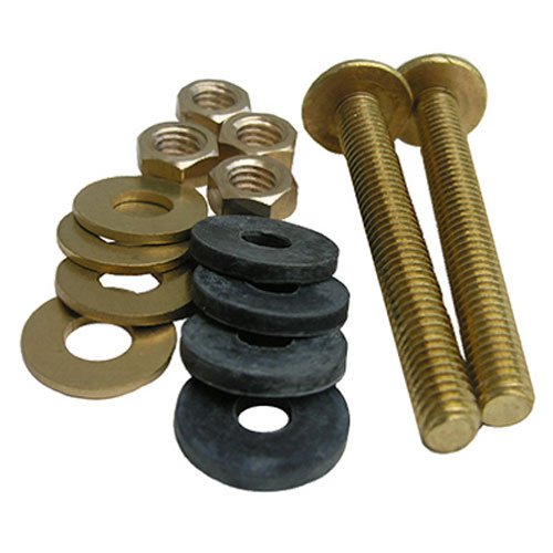 LASCO 04-3675 Toilet Tank to Bowl Solid Brass 3/8-Inch by 3-1/8-Inch Heavy Duty Bolts with Rubber and Brass Washers and Hex Nuts