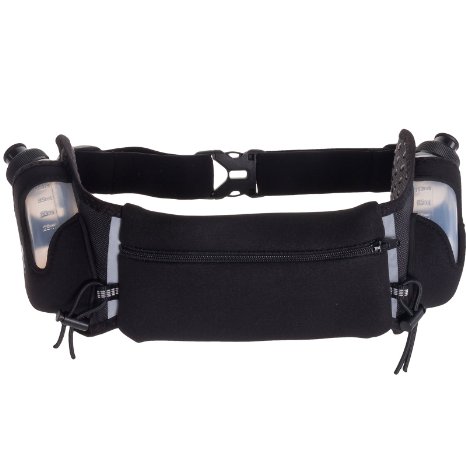 LISH Hydration Belt for Running - 2 BPA Free Water Bottles for Races and Workouts