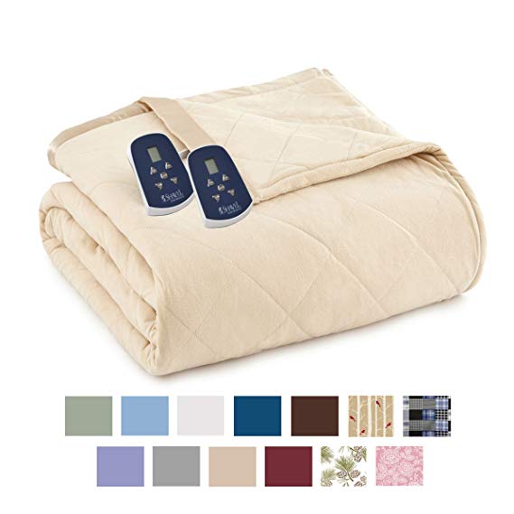 Thermee Micro Flannel Electric Blanket, Khaki/Tan, King