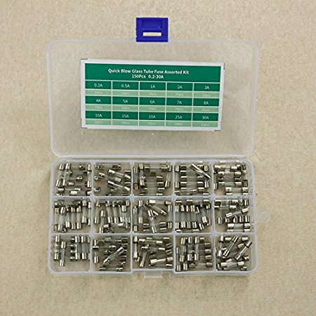 150pc Fuses Fast Quick Blow Glass Tube Fuse Assortment Kit 5x20mm 250v with Box
