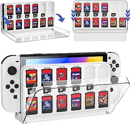 MoKo 12 Game Card Case Compatible with Nintendo Switch OLED Base, Clear Switch Game Holder with 12 Switch Game Card & 6 SD Card, Game Card Display Cabinet Box for Switch OLED Charging Dock (Only)