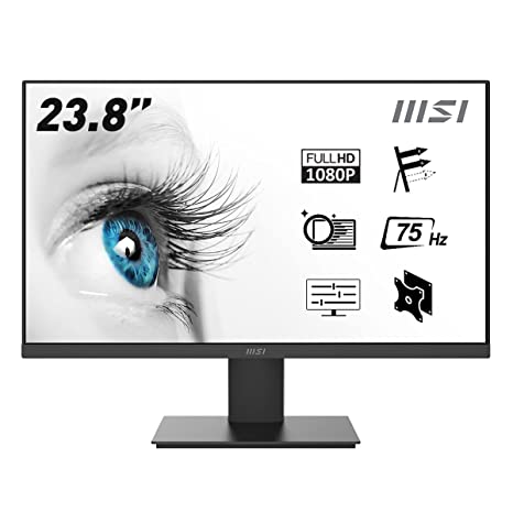 MSI PRO MP241X - Professional Computer Monitor 24 inches - 16:9 Full HD (1920 x 1080), 75Hz - Anti-Glare, Anti-Flicker Monitor with HDMI Port & VGA Port - 75mm x 75mm Standard VESA - Black