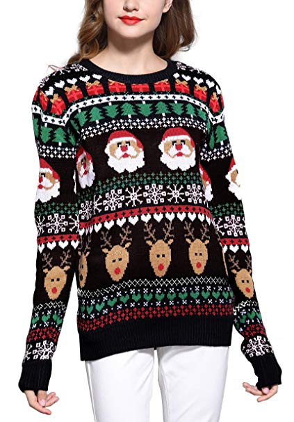 Women's Christmas Reindeer Themed Knitted Holiday Sweater Girl Pullover