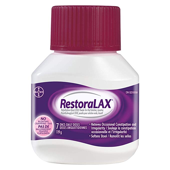 RestoraLAX Powder Laxative, Effective Relief, No Taste, No Grit, No Gas, No Bloating, No Cramps, 7 Doses, 119 grams