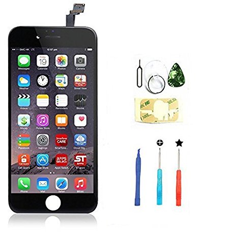 LCD Screen Display Touch Screen Digitizer Frame Assembly for iPhone 6 4.7 inch Replacement with repair tools and guide (BLACK)