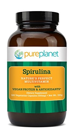 Pure Planet Spirulina -- 500 mg - 500 Vegetarian Capsules