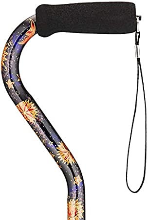 NOVA Designer Walking Cane with Offset Handle, Lightweight Adjustable Walking Stick with Carrying Strap,"Celestial" Design Design