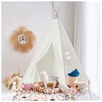 UKadou Kids Teepee Tent for Kids with Stabilizer | Teepee Tent for Boys and Girls | Kids Play Tents House Canvas Tepee Tent for Kids Room Decor Indoor Outdoor Use