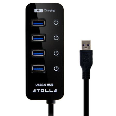 Atolla USB 30 Hub 4 Ports Extension Super Speed Data Transfer with On Off Switch and 1 USB Power Charging Port Black