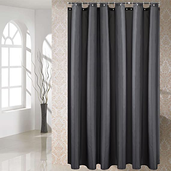 YUUNITY Fabric Shower Curtain Liner, Dark Grey Polyester Fabric Shower Curtain Liners Bathroom Shower Curtains, Water Proof, Hotel Quality, 72 x 80 Inches