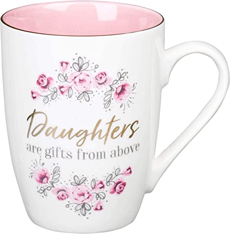 Christian Art Gifts Pink Bible Verse Mug Daughters Are Gifts From Above James 1:17 Scripture Mug Inspirational Coffee Cup & Christian Gift (12 oz Ceramic Cup)