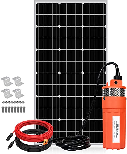 ECO-WORTHY Solar Deep Well Water Pump - 100W Solar Panel with 12V Deep Well Water Pump for Home Irrigation Ranch Farm