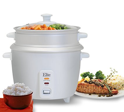 Elite Cuisine ERC-003ST Maxi-Matic 6 Cup Rice Cooker with Steam Tray, White
