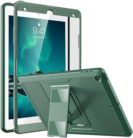 MoKo Case for iPad 10.2 Inch iPad 9th Generation 2021/ iPad 8th Generation 2020/ iPad 7th Gen. 2019, [Heavy Duty] Shockproof Full Body Protective Cover with Built-in Screen Protector, Midnight Green