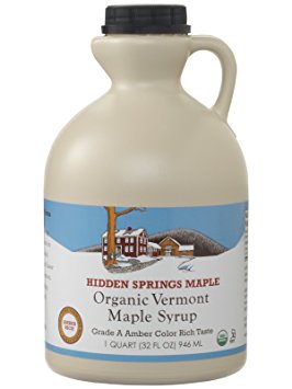 Hidden Springs Organic Vermont Maple Syrup, Amber Rich, 32 Ounce