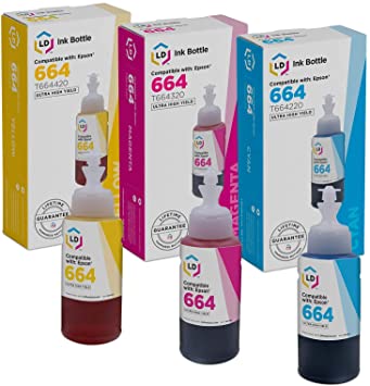 LD Compatible Ink Bottle Replacement for Epson 664 High Yield (Cyan, Magenta, Yellow, 3-Pack)