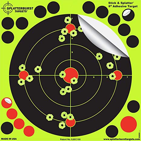 Splatterburst Targets - 8 inch Stick & Splatter Reactive Self Adhesive Shooting Targets - Gun - Rifle - Pistol - Airsoft - BB Gun - Pellet Gun - Air Rifle