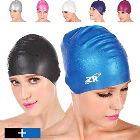 Zionor Swimming Caps, Manatee C1 Swim Caps Premium Silicone Waterproof Non-toxic Odorless Elastic Average to Big Head, Short Long Thick Hair Ear Pockets Unisex Adult Men Women