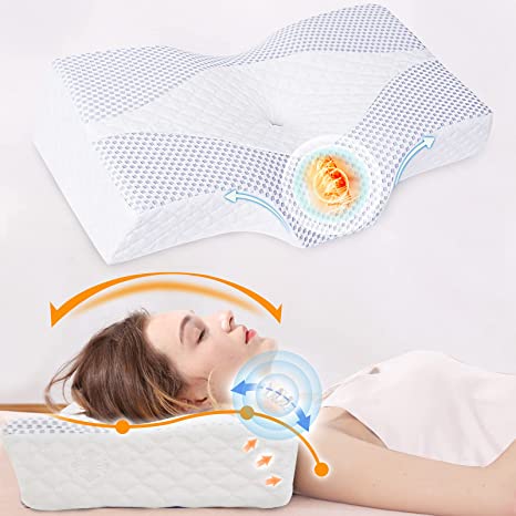 Contour Pillow for Neck and Shoulder Pain, IKSTAR Memory Foam Pillows for Sleeping, Cervical Neck Support Pillow for Side Back Stomach Sleepers with Cooling Pillowcase, Ear Pain Free [U.S. Patent]