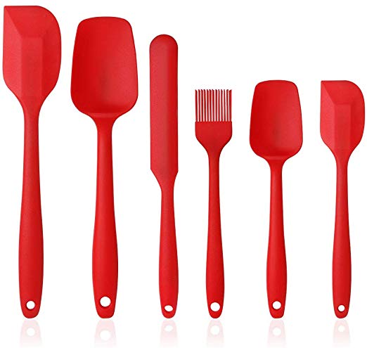 Vicloon Silicone Utensils, Set of 6 Silicone Cooking Set Including Brush, Spoon, Spatula, Non-Stick and Heat Resistant, Silicone Spatula for Cooking & Baking, Fit Dishwasher (RED)