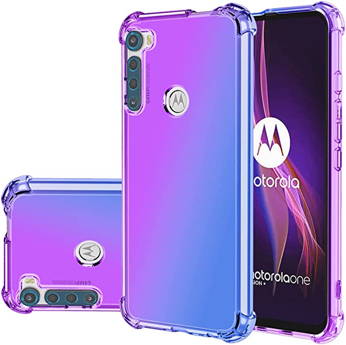 Gufuwo Case for Moto One Fusion Case, Motorola One Fusion XT2073-2 Cute Case, Gradient Slim Anti Scratch Soft TPU Phone Cover Shockproof Protective Case for Motorola Moto One Fusion (Purple/Blue)