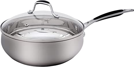 ELITRA Home Stainless Steel Saute Pan and Lid for All Stovetops 3 QT - Silver