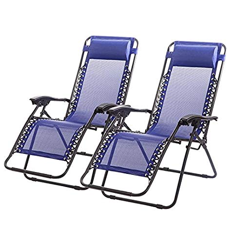 FDW Zero Gravity Chairs Case of (2) Black Lounge Patio Chairs Outdoor Yard Beach (Blue)
