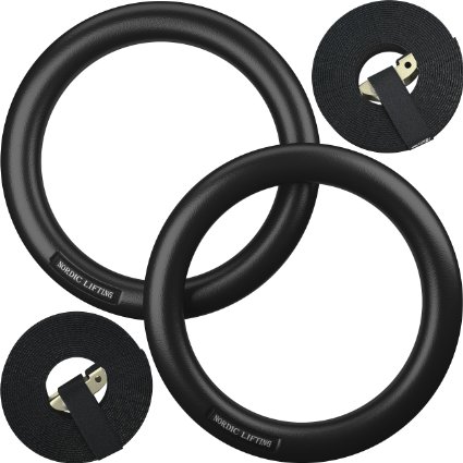 Gymnastic Rings and Straps - HEAVY DUTY for CrossFit, Gymnastics, Strength & Fitness Training - Best Olympic Home Gym Set - PC Plastic is Stronger than Wood - Nordic Lifting™ - Lifetime Warranty