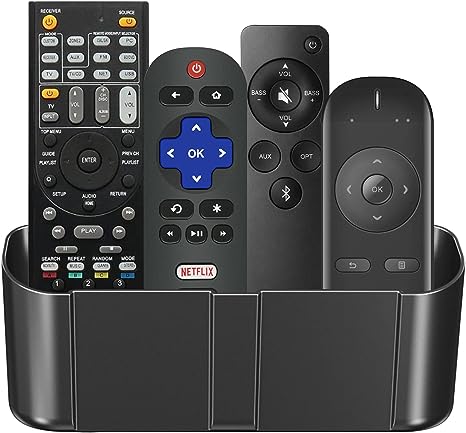 suptek Remote Control Holder Wall Mount，Hole-Free TV Remote Holder for 3 or 4 Remotes, Black, Quantity 1, S4B