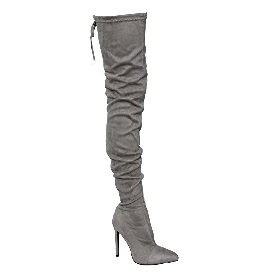 Beston EJ67 Women's Stretch Snug Fit Drawstring Thigh High Boots Half Size Small