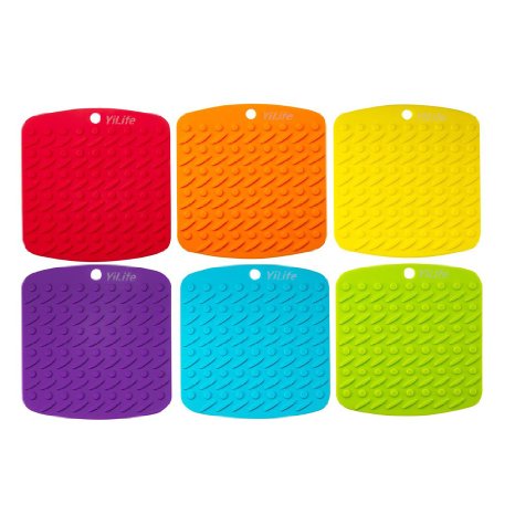 Premium Silicone Pot Holder,Trivets,Hot Mitts,Spoon Rest And Garlic Peeler Non Slip,Heat Resistant Hot Pads,Multipurpose Silicone Kitchen Tool.7x7" Potholders(Set of 6) Non Slip,Dishwasher Safe,Durable.