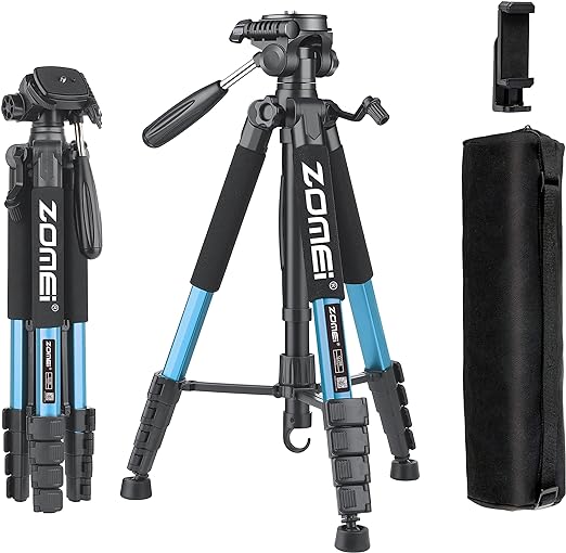 ZOMEI Tripod 74” Camera Tripod, Aluminum Professional Heavy Duty Camera Tripod Stand, Tripod for Camera DSLR SLR with Carry Bag, Compatible with iPhone, Projector, Webcam, Spotting Scopes（Blue）