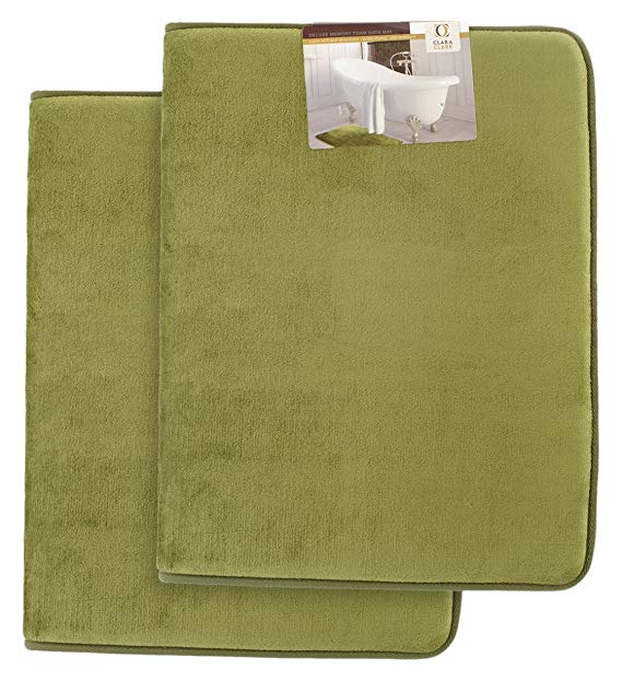 Clara Clark Non Slip Memory Foam Tub-Shower Bath Rug Set, Includes 2 Large Size 20 X 32 inches - Sage Green