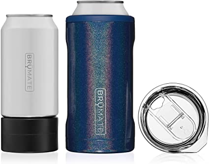BrüMate HOPSULATOR TRíO 3-in-1 Stainless Steel Insulated Can Cooler, Works With 12 Oz, 16 Oz Cans And As A Pint Glass (Glitter Reflex Blue)