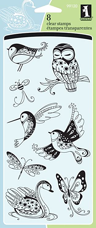 Inkadinkado Patterned Birds and Bugs Clear Stamp Set, 8pc