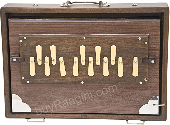 Shruti Box Instrument, Maharaja Musicals, Small, 13 x 9.5 x 3 Inches, Blemished, With Bag, Walnut Color, 13 Notes, Sur Peti Surpeti, Indian Musical Instrument (PDI-FAH)