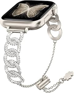 Wearlizer Compatible with Apple Watch Band 41mm 40mm 38mm 49mm 45mm 44mm 42mm Women, Bling Dressy Glitter Diamond Chain Bracelet Jewelry Metal Strap for iWatch Bands Ultra SE Series 9 8 7 6 5 4 3 2 1