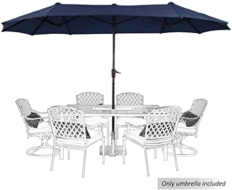 PHI VILLA 13ft Outdoor Market Umbrella Double-Sided Twin Large Patio Umbrella with Crank, Navy Blue