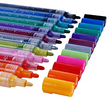 Acrylic Paint Pens Set, 28 Vibrant Colors Paint Pen for Rock Painting, Canvas, School Project, Glass, Ceramic, Wood