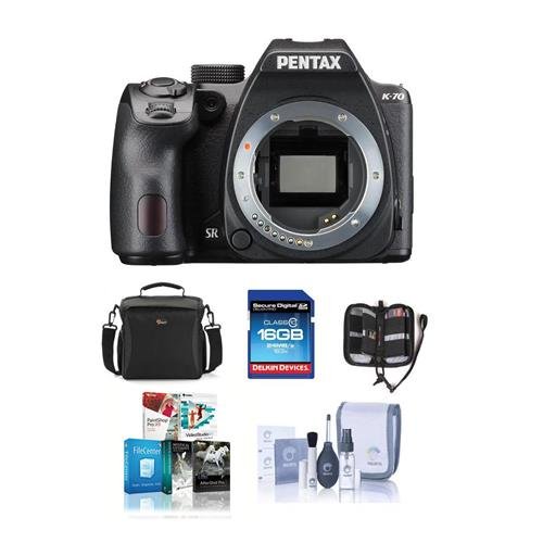 Pentax K-70 24MP Full HD Digital SLR Camera, Body Only, Black - Bundle with 16GB SDHC Card, Camera Bag, Cleaning Kit, Memory Wallet, Software Package
